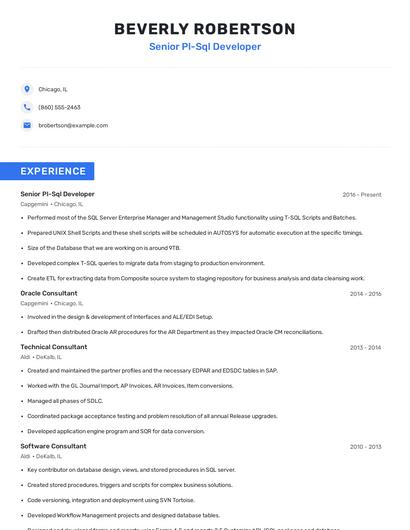 Senior Pl-Sql Developer Resume