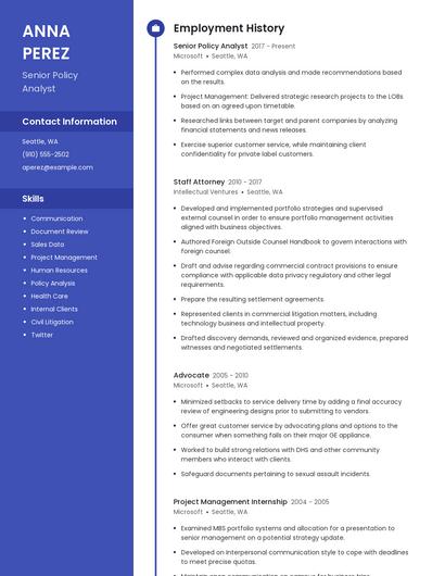 Senior Policy Analyst Resume