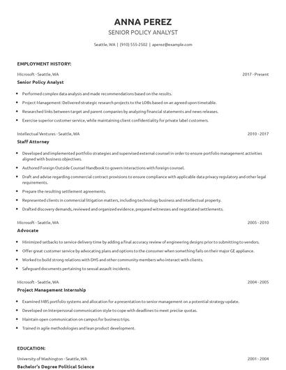 Senior Policy Analyst Resume