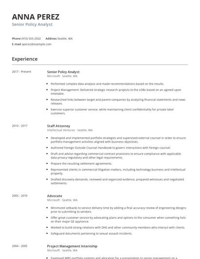Senior Policy Analyst Resume