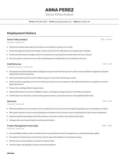 Senior Policy Analyst Resume