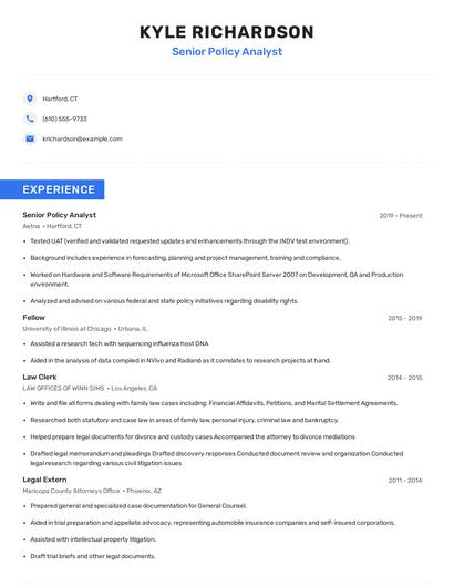 Senior Policy Analyst Resume
