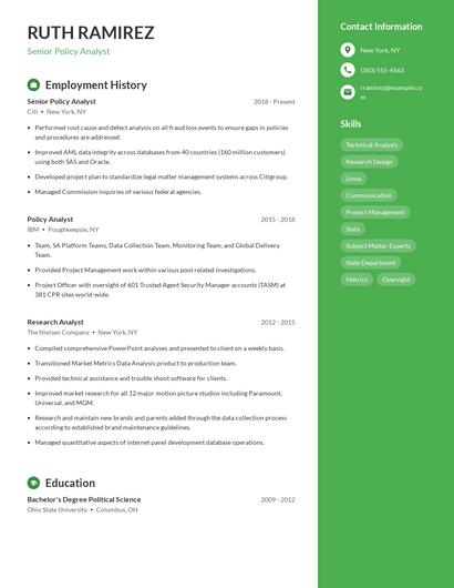 Senior Policy Analyst Resume