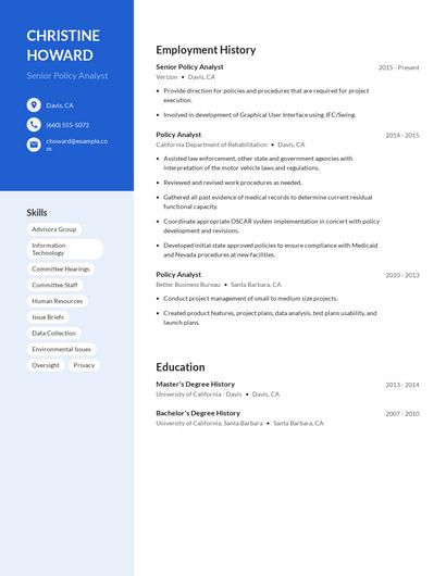 Senior Policy Analyst Resume