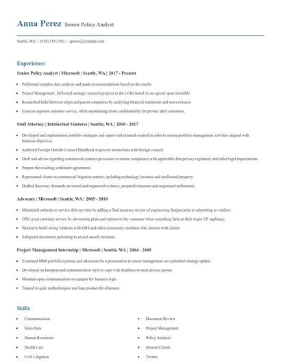 Senior Policy Analyst Resume