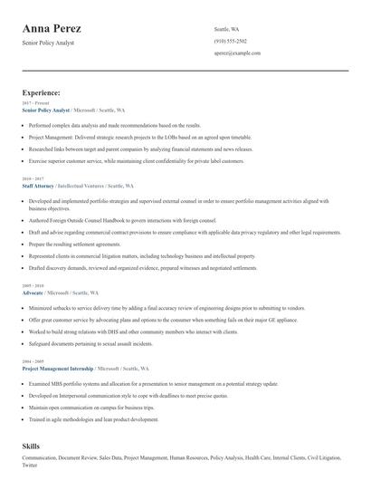 Senior Policy Analyst Resume