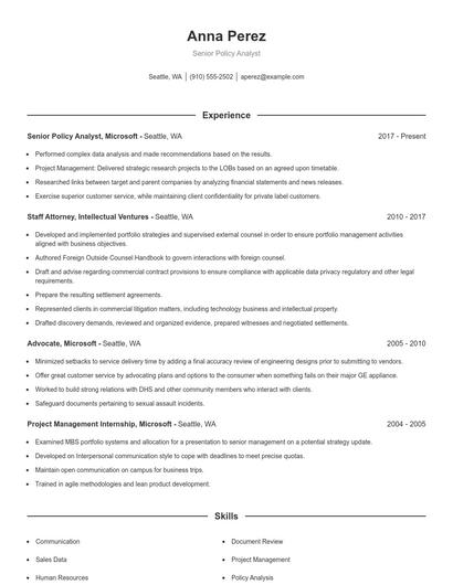 Senior Policy Analyst Resume