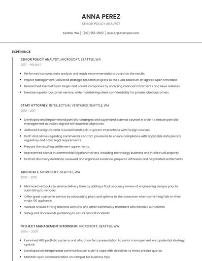 Senior Policy Analyst Resume