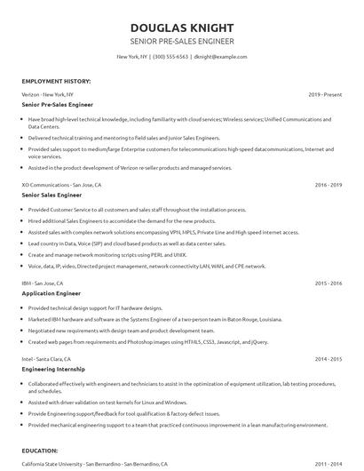 Senior Pre-Sales Engineer Resume