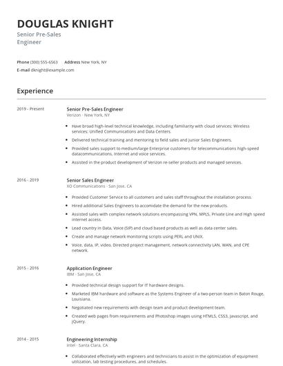 Senior Pre-Sales Engineer Resume
