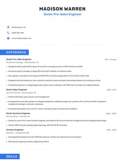 Senior Pre-Sales Engineer Resume