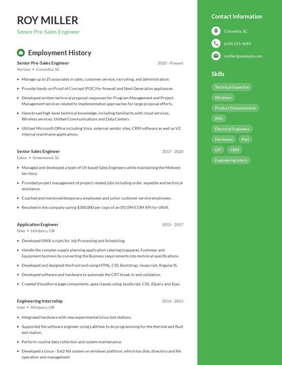 Senior Pre-Sales Engineer Resume