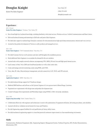 Senior Pre-Sales Engineer Resume