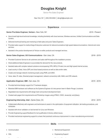 Senior Pre-Sales Engineer Resume