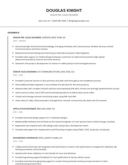 Senior Pre-Sales Engineer Resume