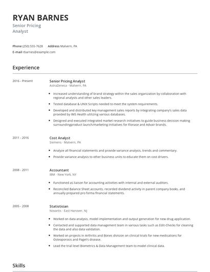 Senior Pricing Analyst Resume
