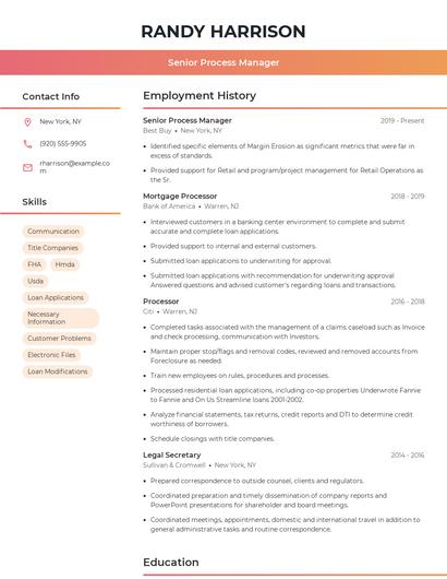 Senior Process Manager Resume