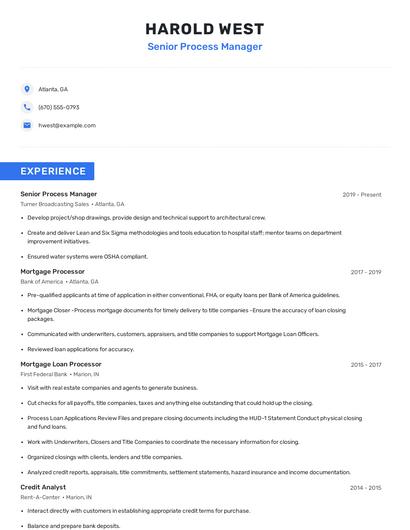 Senior Process Manager Resume