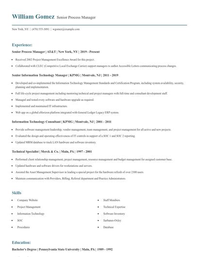 Senior Process Manager Resume