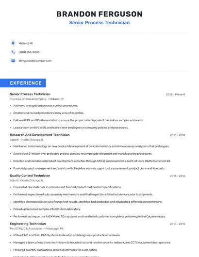 Senior Process Technician Resume