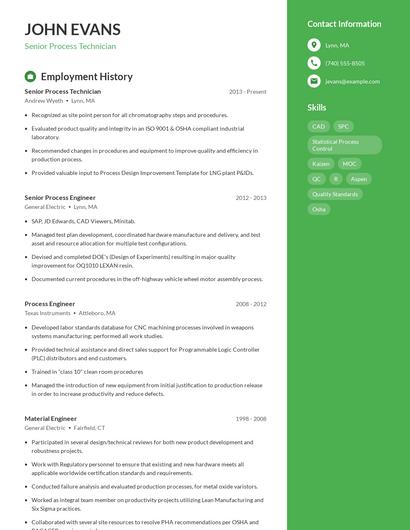 Senior Process Technician Resume