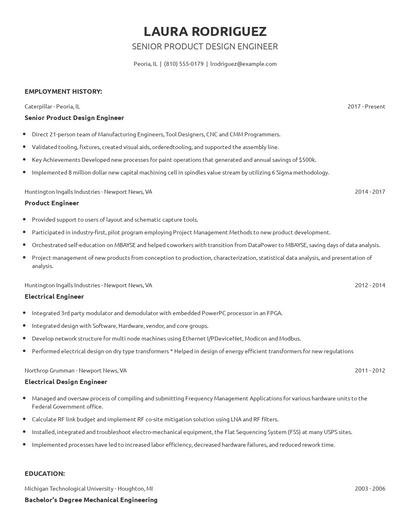 Senior Product Design Engineer Resume