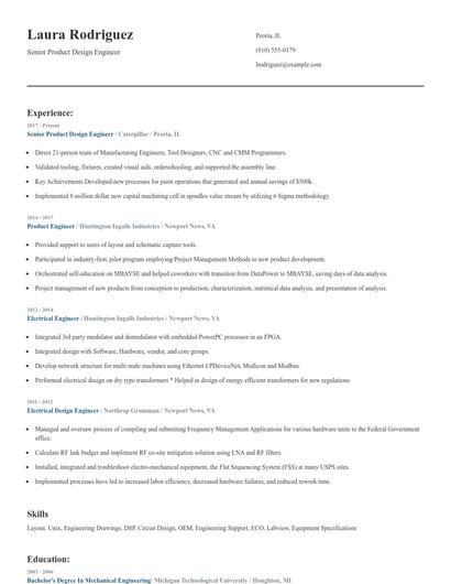 Senior Product Design Engineer Resume