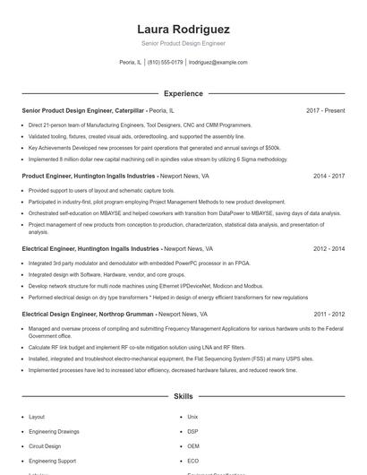 Senior Product Design Engineer Resume