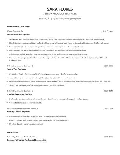 Senior Product Engineer Resume