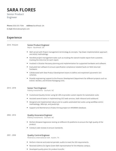 Senior Product Engineer Resume