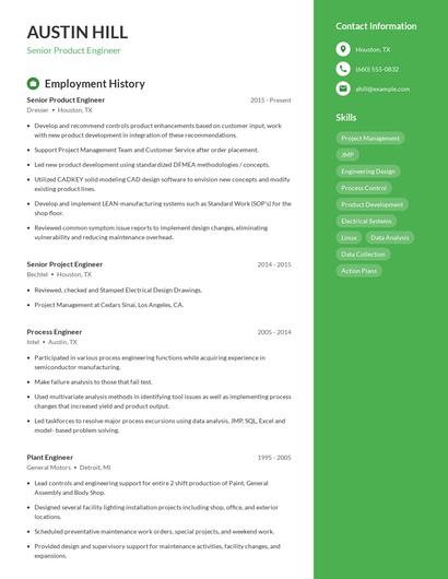 Senior Product Engineer Resume