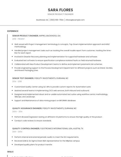 Senior Product Engineer Resume
