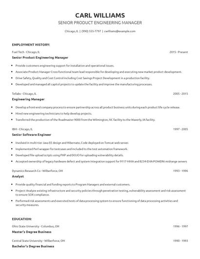 Senior Product Engineering Manager Resume