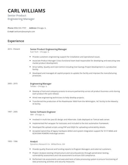 Senior Product Engineering Manager Resume