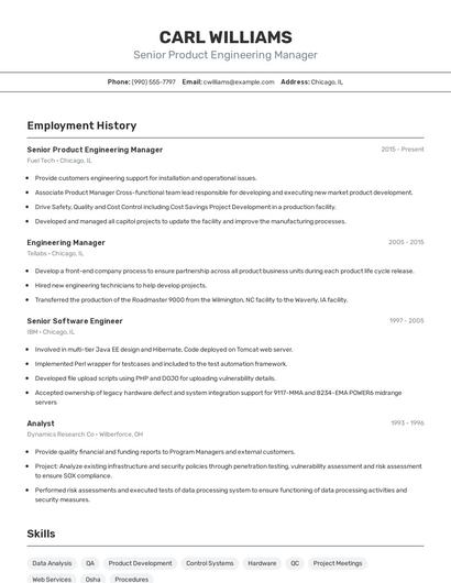 Senior Product Engineering Manager Resume