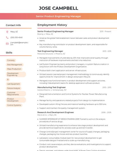 Senior Product Engineering Manager Resume