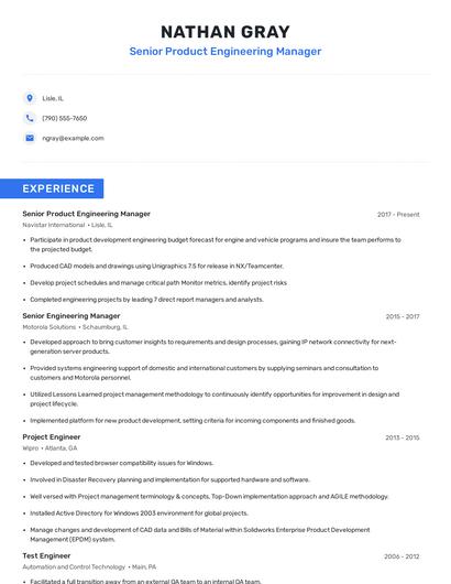 Senior Product Engineering Manager Resume
