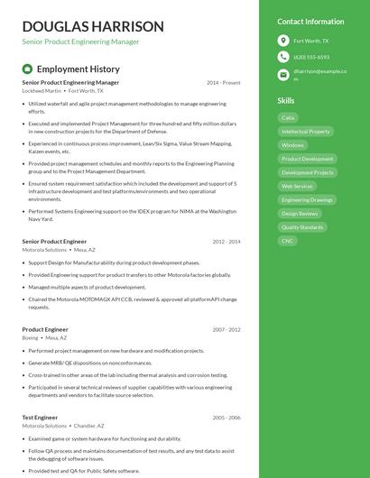 Senior Product Engineering Manager Resume
