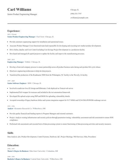 Senior Product Engineering Manager Resume