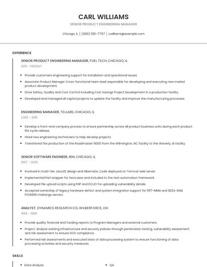 Senior Product Engineering Manager Resume