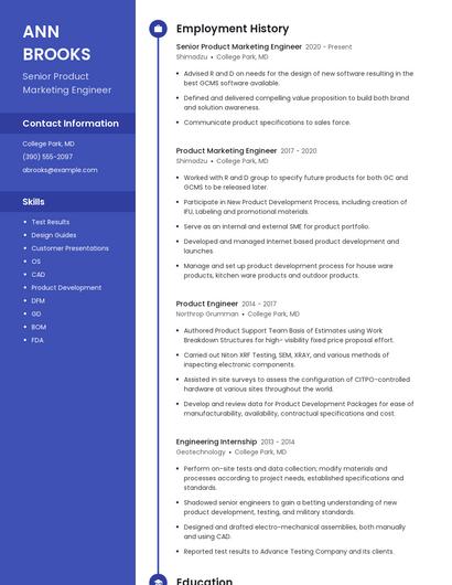 Senior Product Marketing Engineer Resume