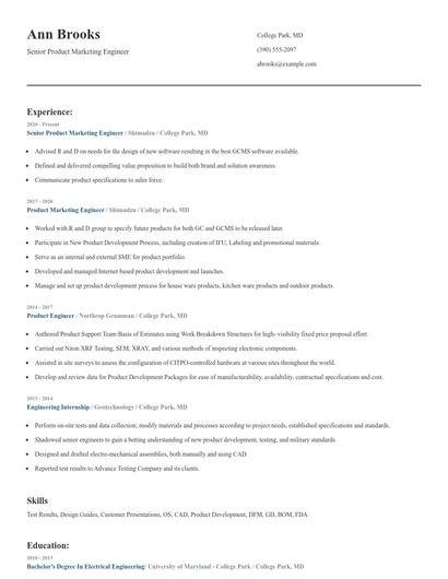Senior Product Marketing Engineer Resume