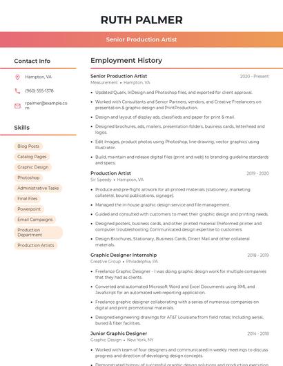 Senior Production Artist Resume