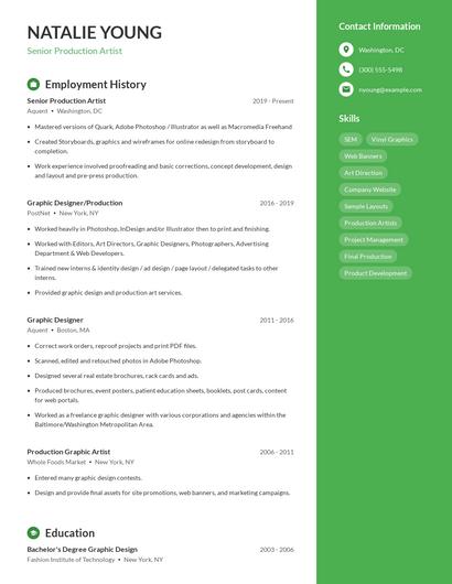 Senior Production Artist Resume