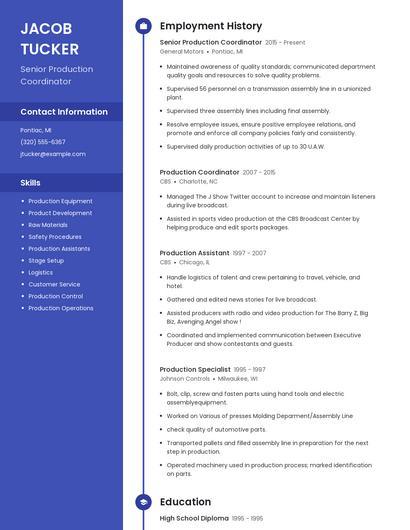 Senior Production Coordinator Resume