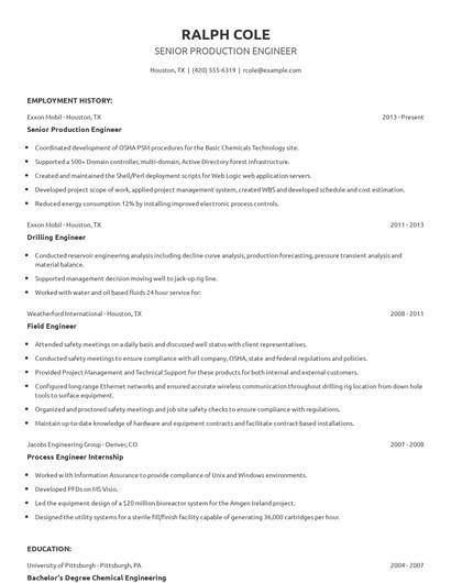 Senior Production Engineer Resume