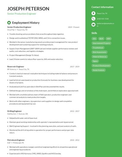 Senior Production Engineer Resume