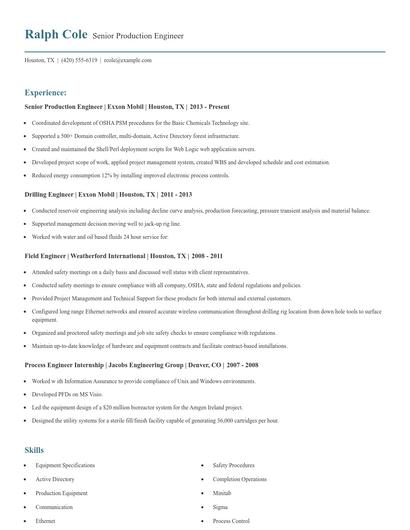 Senior Production Engineer Resume
