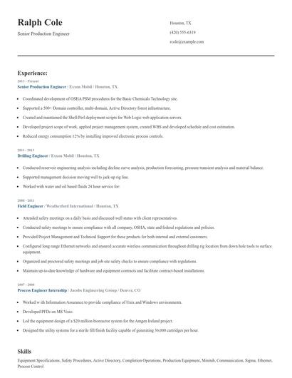 Senior Production Engineer Resume