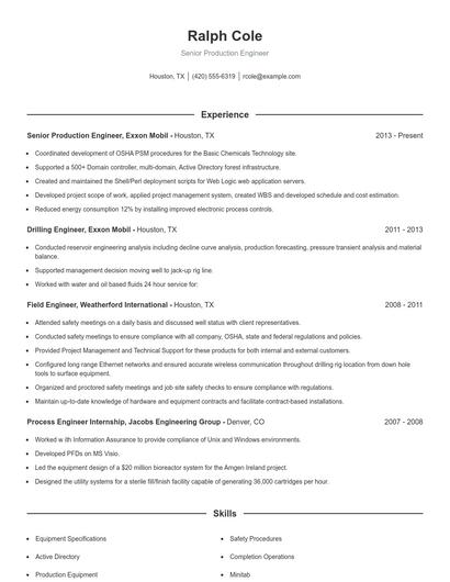 Senior Production Engineer Resume